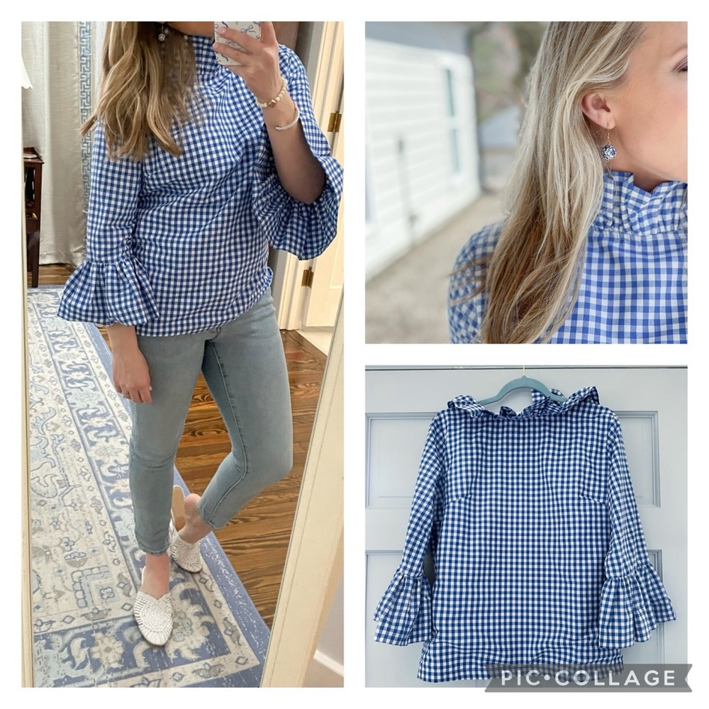 Elizabeth Wilson Blue Gingham Ruffle Collar Blouse